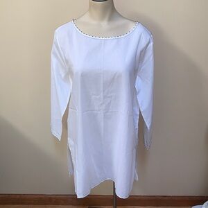 𝅺GEN Happy White beaded Tunic Style 3/4 Sleeve Shirt Size XS